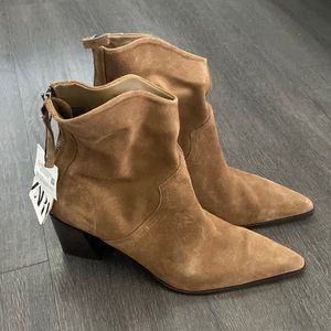 Zara cowboy split leather suede brown tan heeled boots 9